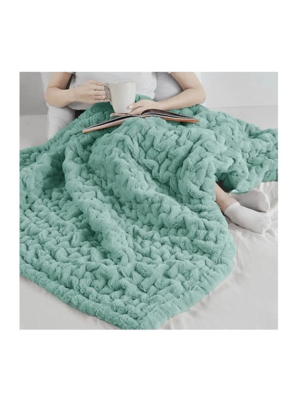 Madison Park Ruched Faux Fur Throw Blanket Teal 50x60 Polyester OEKO-TEX